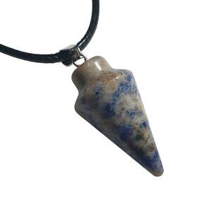 Sodalite Pendulum Stone Pendant Necklace Black Cord Adjustable Jewelry Gift